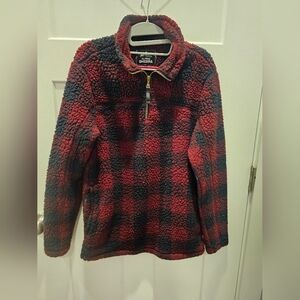 Alpine Sherpa Red Black Buffalo Plaid ¼ Zip Fleece Pullover Women’s Small